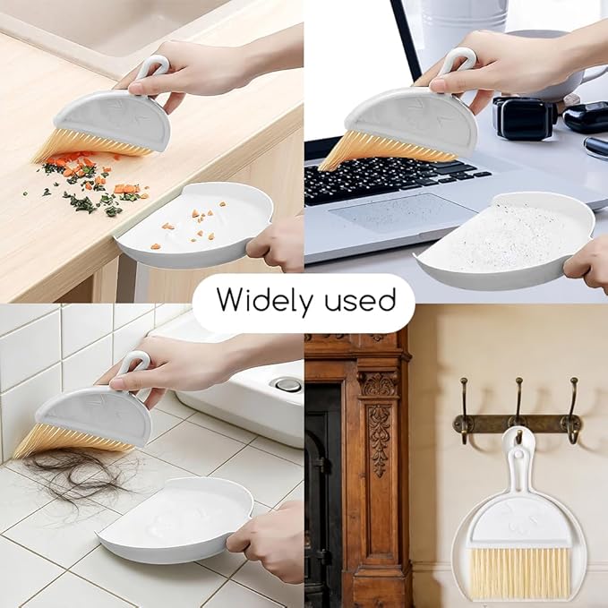 Mini Dust Pan with Broom Set,Small Broom and Dustpan Set Mini Hanging for Desk, Housekeeping, Office, Kitchen, Pet Nest, etc. (White)