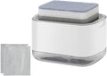 Kitchen Dish Soap Dispenser with Sponge Holder, 2-in-1 Countertop Soap Pump Dispenser, Soap Dispenser for Kitchen Sink with 2-Packs Wire Dishwashing Rag,White
