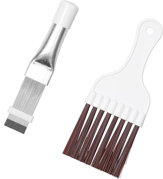 Air Conditioner Condenser Fin Comb and Cleaning Brush Set, Stainless Steel Fin Repair Tool for Evaporator Coils, Radiators, Computer Heatsinks (Fin Comb and Brush)