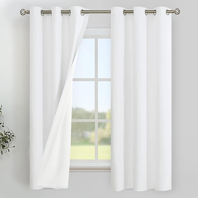 YoungsTex White Linen 100% Blackout Curtains for Bedroom 63 Inch Length, Thermal Insulated Drapes with Grommet Full Room Darkening for Living Room Window, 2 Panels, 38 X 63 Inch