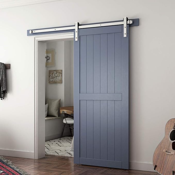 SMARTSTANDARD 6 Feet Brushed Nickel Sliding Barn Hardware Kit-Sturdy Silvery Track-Smoothly and Quietly-Simple and Easy to Install-Fit 36" Wide Door Panel (I Shape Hanger)