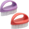 Hordion 2 Pack Hand Nail Brush, Heavy Duty Scrub Brush Nylon Stiff Bristles Small Cleaning Brush with Handle for Bathroom Showe Sink Kitchen Bathtub Floor(Purple, Pink)