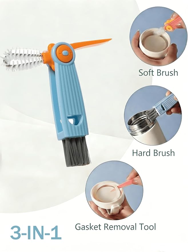 Baby Bottle Brush Set 4 in 1, Baby Bottle Cleaner, with 1P Nylon Bottle Brush, 1P Bottle Cap Brushes, 2P Straw Brushes, Bottle Brush with Nipple Cleaner and Suction Cup, BPA-Free(Blue)