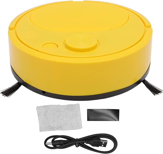 Smart Vacuum Robot Cleaner, 5V USB Rechargeable Mini Vacuum Robot, Smart Sweeping Robot for Home Carpet Floor Marble Tile(Yellow)