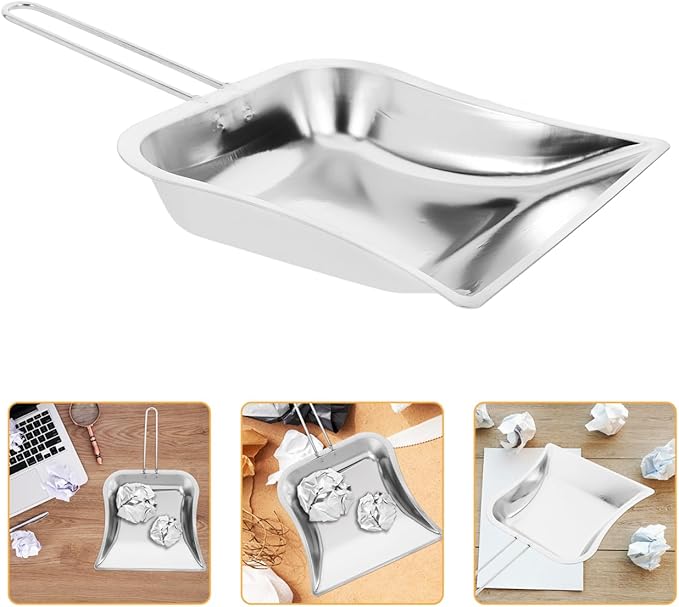 Mini Dust Pan for Table Metal Dust Pan and Brush Sets Stainless Steel Shovel for Fireplace Small Dustpan Desk Silver