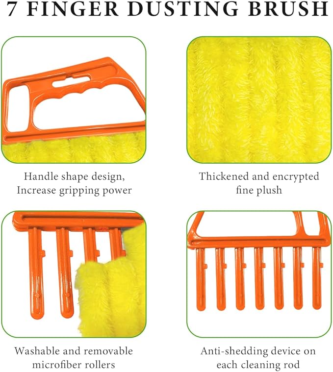 Blind Cleaner Duster Tool, Window Venetian Hand-held 7 Finger Dusting Cleaner Brush, Blinds Cleaning Brush Tool for Window Shutters Air Conditioner, Car Accessories (Yellow)