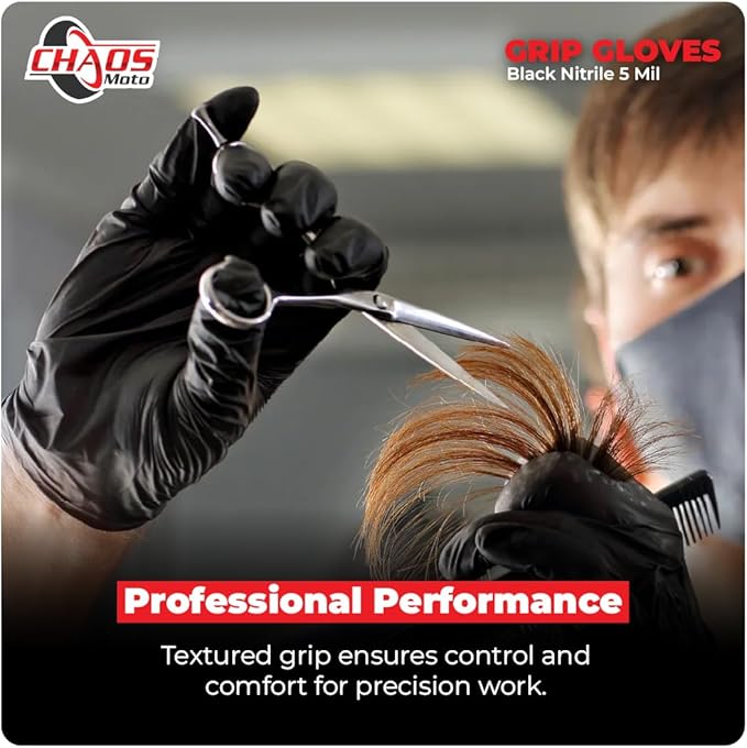 Grip Black Nitrile Gloves 5mil Latex-Free, Powder-Free, Micro-Textured for Repair, Cleaning, Painting, Chemical (1 box/100 gloves), Large