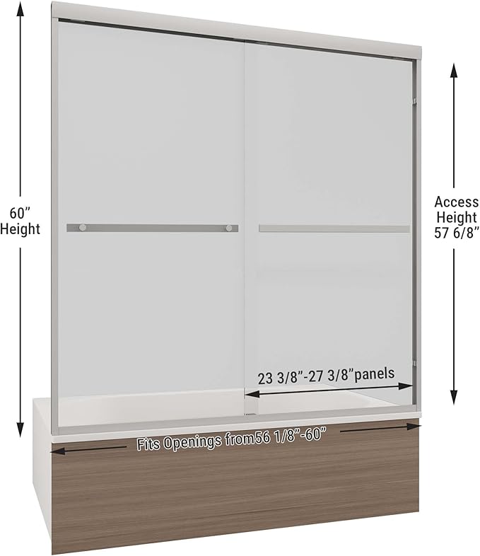 Tub Shower Door 56-60" W x 60" H,Polished Chrome Bathtub Door with 1/4"(6mm) Tempered Glass,Bathtub Shower Door Easy to Clean