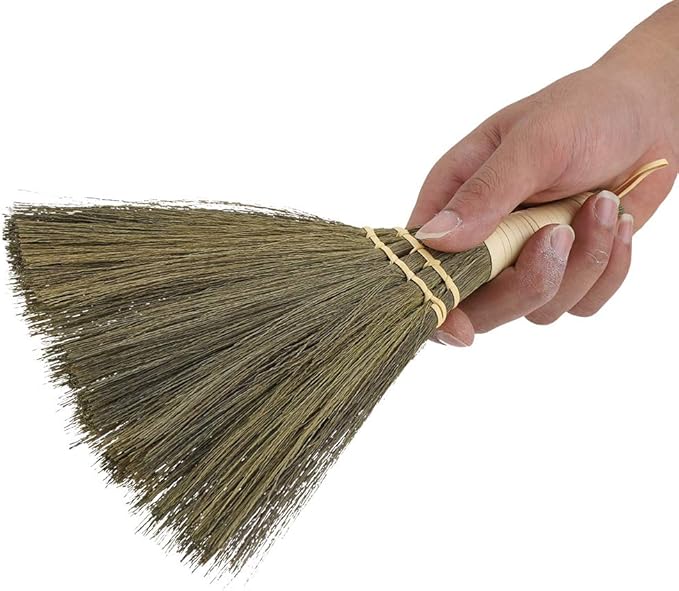 10.2 Inch Whisk Broom Hand Held - Mini Corn Straw Whisk Broom Short Handle with Hanger for Multi Surface Sweeping Small Hand Brush for Outdoor Car Porch Debris Dust Dirt