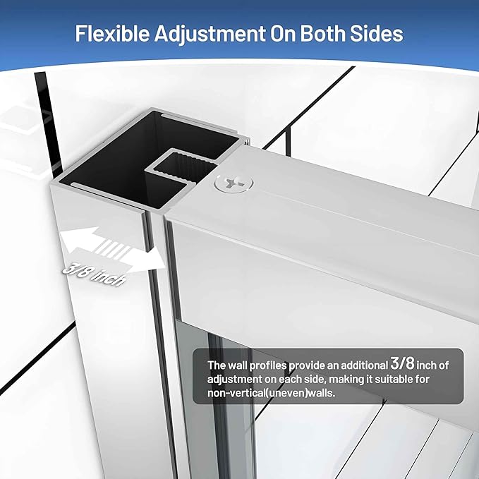 Pivot Glass Shower Door, 44–48" W x 71" H, 1/4"(6mm) Clear SGCC Tempered Glass, Chrome Finish, Magnetic Closure, Reversible Installation