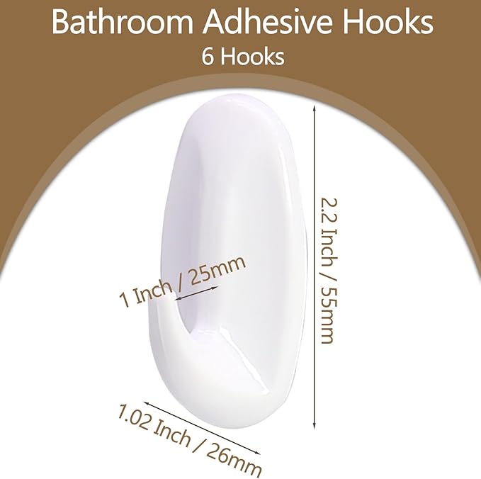 6 Pack Small Utility Hooks, Holds up to 1.5 lb, Damage Free Hanging Hooks Removable Wall Hooks Self Adhesive Hooks, Heavy Duty Sticky Hooks for Hanging Garland Hat Key Coat Wreath Towel