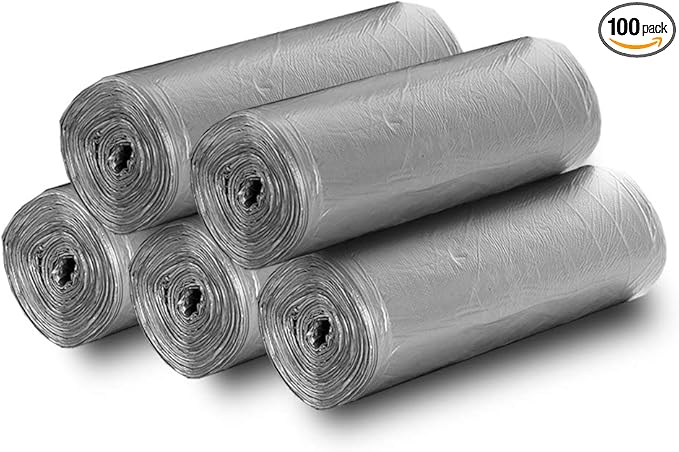 5 Rolls Small Trash Garbage Bags, 4 Gallon Strong Thin Material Disposable Kitchen Garbage Bags, Durable Plastic Trash Bags for Office Home Bedroom Garden Waste Bin, 100 Counts (Silver)
