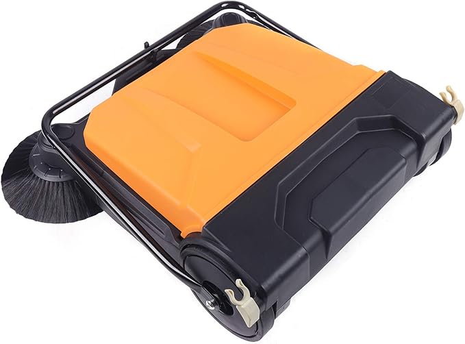 Twin Walk-Behind Outdoor Hand Push Floor Sweeper - Mini Size Lightweight Hand Carpet Sweeper,Machine Foldable Sweeper,26.77" Sweeping Width - Sweeps Up to 26000 Square Feet/Hour