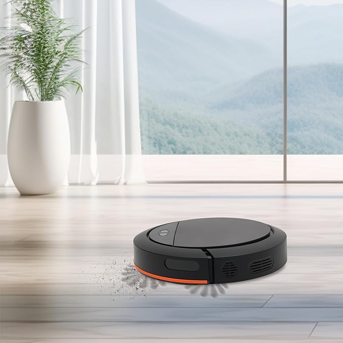 Robot Sweeping Machine, 3-in-1 Sweeping Machine, Robot Vacuum Cleaner, Cordless Sweeping Machine, Push Button/APP Control, 3-Cleaning Mode, for Pet Hair, Hard Floor, Low Carpet (Black)