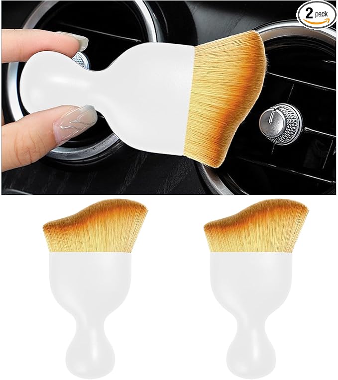 2PCS Car Interior Dust Brush, Soft Scratch Free Auto Detailing Brushes, Universal Vehicle Interior Cleaning Tool for Automotive Dashboard, Air Vents, Leather (White)