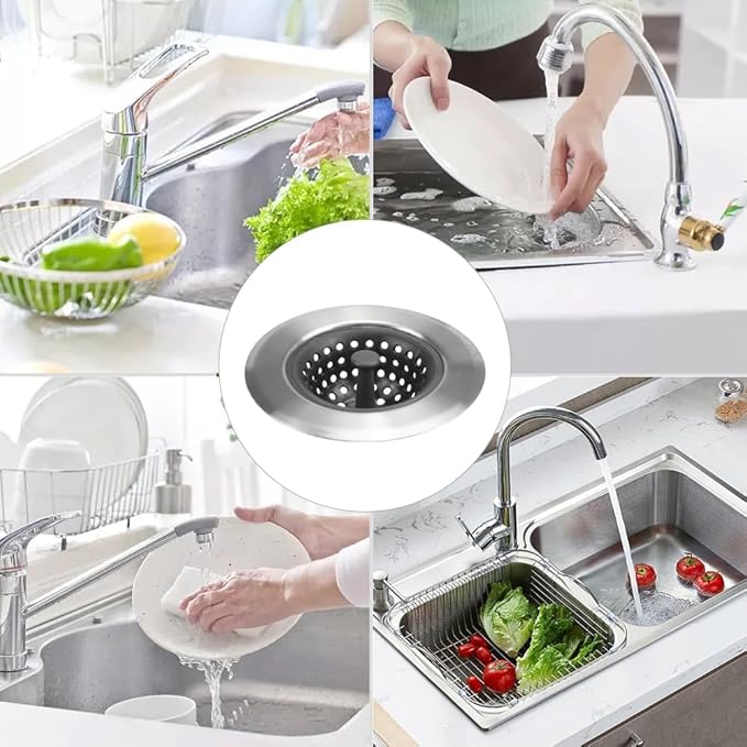 Mi hogar 2 Pack Silicone Sink Strainer for Kitchen Drain, Flexible Silicone & Stainless Steel Sink Drain Stopper, Anti-Clog Drain Catcher for Kitchen Sink, Garbage Disposal Bathroom Use (Silver Black)