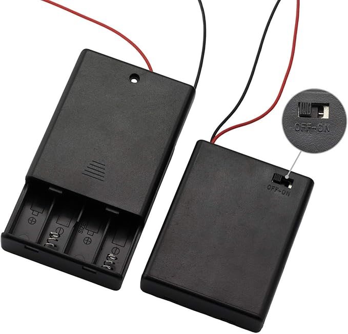 6 Pieces 4 Slots x 1.5V AAA Battery Case Holder Battery Spring Clip Storage Box Wire Leads with On/Off Switch
