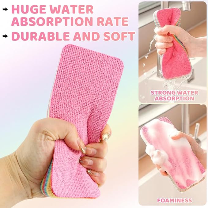 12 Layer Microfiber Sponge Block, Non-Scratch Microfiber sponges Kitchen Dish Sponge for Washing Dishes, Easy Cleaning(Multi-Color)
