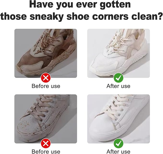 for Sneakers & Boots - Ergonomic Scrubber with Hanging Hook, Gentle Cleaner for Leather, White Soles and Mesh Shoes