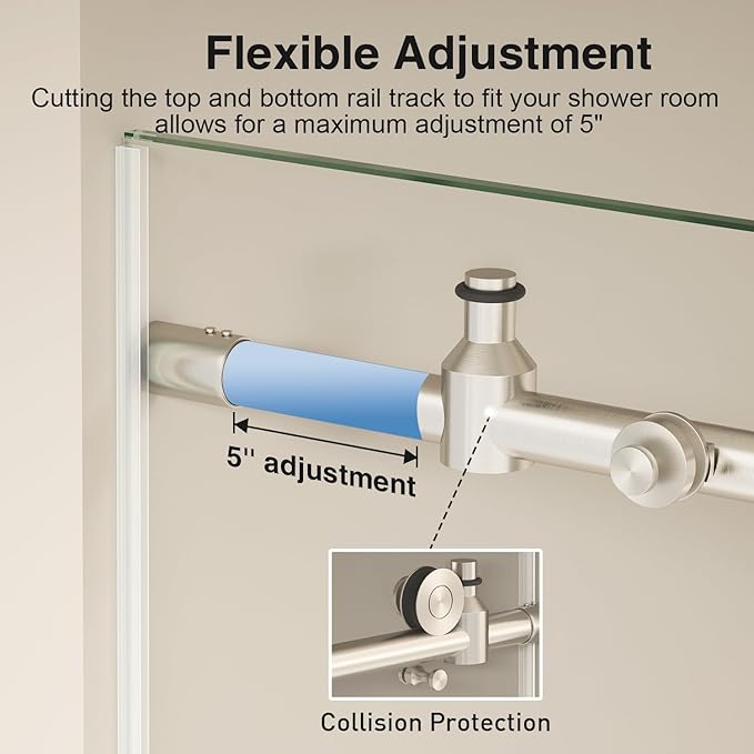 49-54” W x 76" H Single Sliding Shower Door, Frameless Shower Door with Explosion-Proof Film and Nano Coating, 1/4” (6MM) SGCC Tempered Glass, Stainless Steel Hardware, Brushed Nickel
