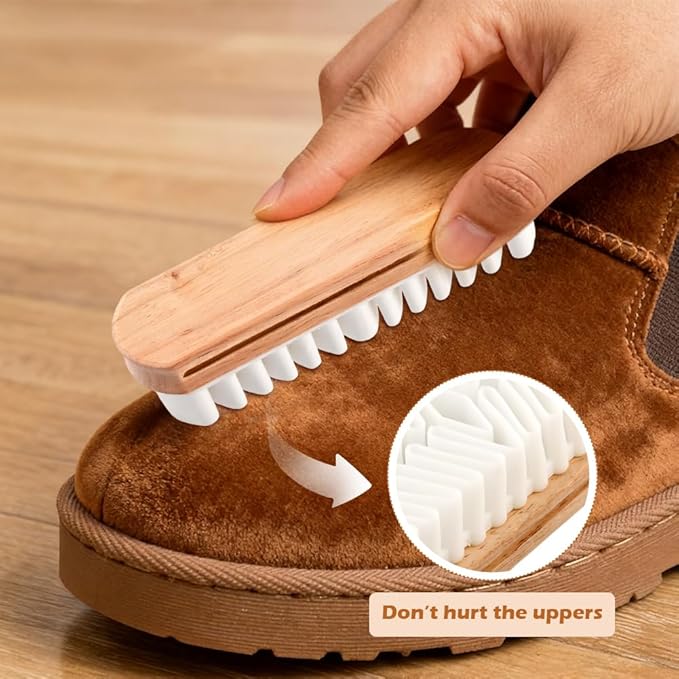 3Pcs Suede Shoe Brush and Eraser,Suede Nubuck Cleaning Brush for Shoes,with Wooden Handle,Suede Cleaning Kit for Leather Suede Shoe, Handbags,Jackets,Boots,Furniture,Easy to Use