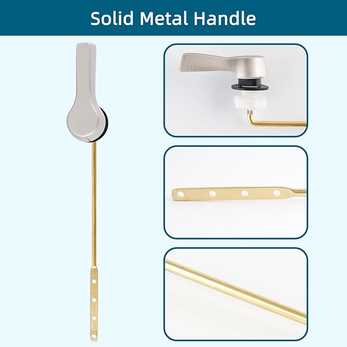 Hygie Rinse 2PCS Metal Toilet Handle Lever Flush Replacement, Universal Front Mount Toilet Handle with Stainless Steel Flapper Chains, Toilet Repair Kit, Brushed Nickel