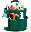 Cleaning Caddy with Handle, Cleaning Products Organiser, Foldable Storage Basket, Large Supply Organiser 17L with 6 Pockets, Portable Cleaning Caddy for Home & Garden (Green)