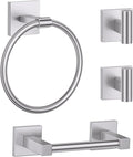 Towel Ring Set 4 Piece Bathroom Hardware Set Includes Towel Ring 2 Towel Hooks and Toilet Paper Holder Stainless Steel Wall Mounted (Brushed Nickel)