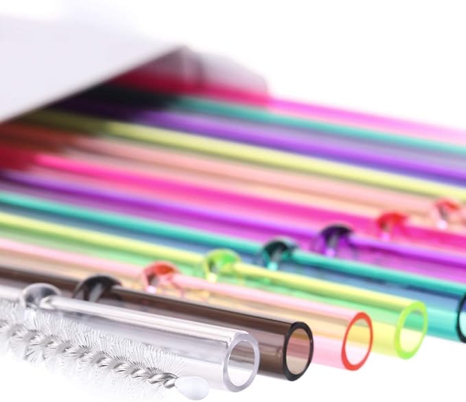 Dakoufish 13" Long Reusable Plastic Replacement Drinking Straws for 40 oz,30 oz & 24 oz Mason Jar,Tumblers, Set of 12 with Cleaning Brush (13inch,7color)