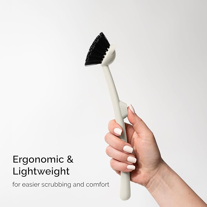 Earth & Mango Magnetic Dish Brush with Scraper – Snaps to Sink – Warm Sand Beige