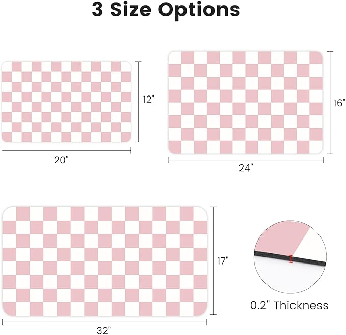 12" x 20" Checkered Dish Drying Mat for Kitchen Counter, Absorbent Coffee Bar Mat for Espresso Machine Coffee Countertops Accessories (Pink)