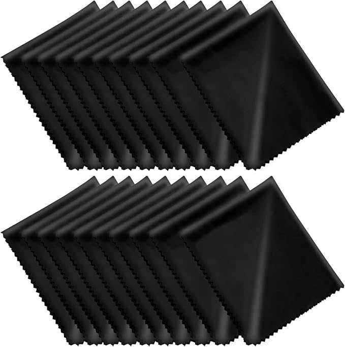 Microfiber Cleaning Cloths (6"x7") 20 Pack in Individual Vinyl Pouch, CKANDAY Glasses Cleaning Cloth for Eyeglasses Phone Screens Electronics Camera Lens Delicate Surface, Large Lint Free Fiber,Black