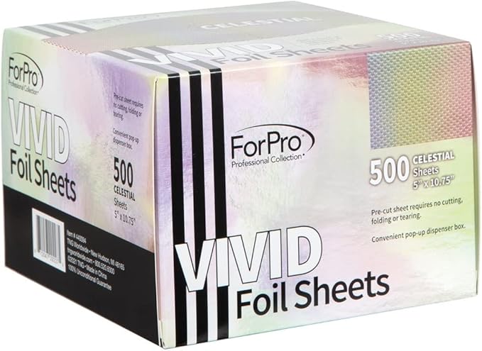 ForPro Professional Collection Vivid Celestial Embossed Foil Sheets, Aluminum, Pop-Up Foil Dispenser, Hair Foils for Color Application & Highlighting Services, Food Safe, 5” W x 10.75” L, 500-Count