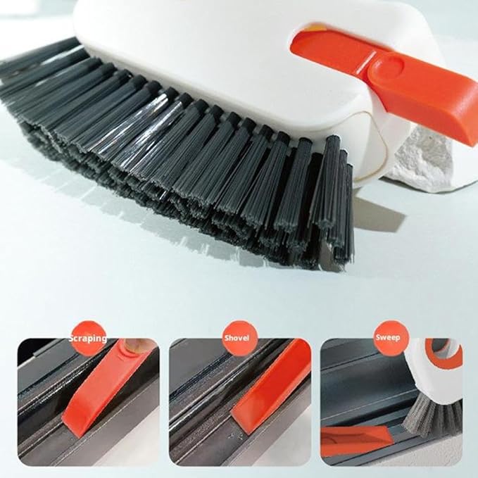 2 in 1 Groove Cleaning Brush, Window Track Cleaning Tools, Multifunction Window Track Cleaner with Hard Bristle and Hidden Scraper, Crevice Brush for Sliding Door Track,for Window Tracks (Orange 1pc)