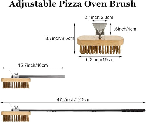 1 Pcs Adjustable 47" Pizza Oven Brush with Scraper, Brass Bristles Pizza Stone Brush with Detachable Handle and Screwdriver, Pizza Oven Accessories for Cleaning Pizza Oven