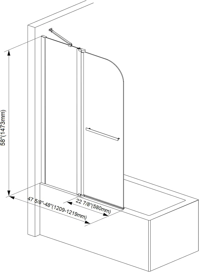 Sunrosa Pivot Tub Shower Door - 48"58", Frameless Glass with Towel Bar, Bifold Bathtub Shower Door in Brushed Gold
