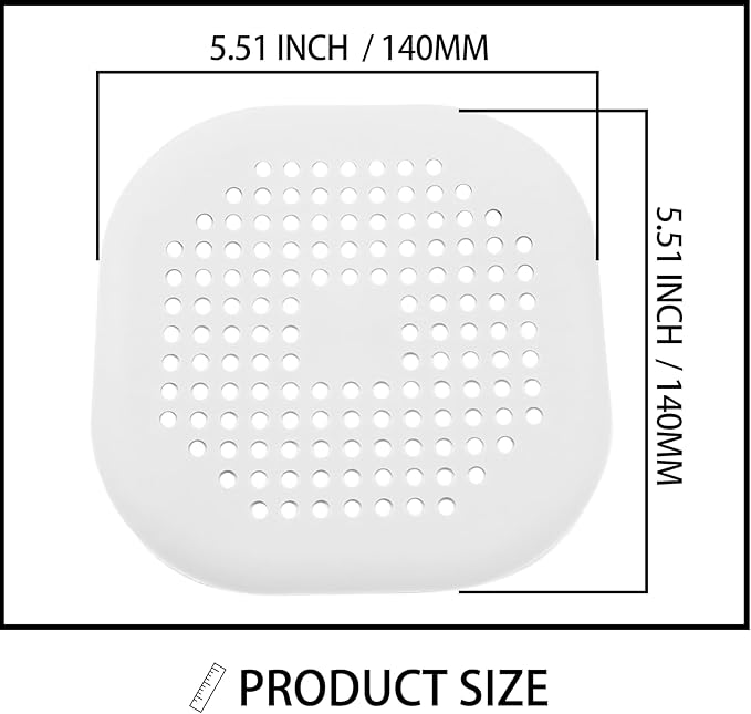 2 Pack 5.5 Inch / 140mm Drain Hair Catcher, Silicone Sink Drain Strainer Square Shower Drain Hair Catcher, Drain Protector Hair Catcher Hair Stopper for Bathroom Bathtub (White)