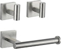 Toilet Paper Roll Holder Stand with 2 Robe Towel Hooks,Wall Mounted Brushed Nickel 3 Piece Bathroom Hardware Set, SUS 304 Stainless Steel, Drilling Hole Bath Accessories (Silvery)