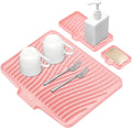 Silicone Dish Drying Mat for Kitchen Counter, Dish Drying Pad, Non-Slip Drain Pad with Built-in Drain, Heat Resistant Stone Drying Mat, 3 pcs (Pink)