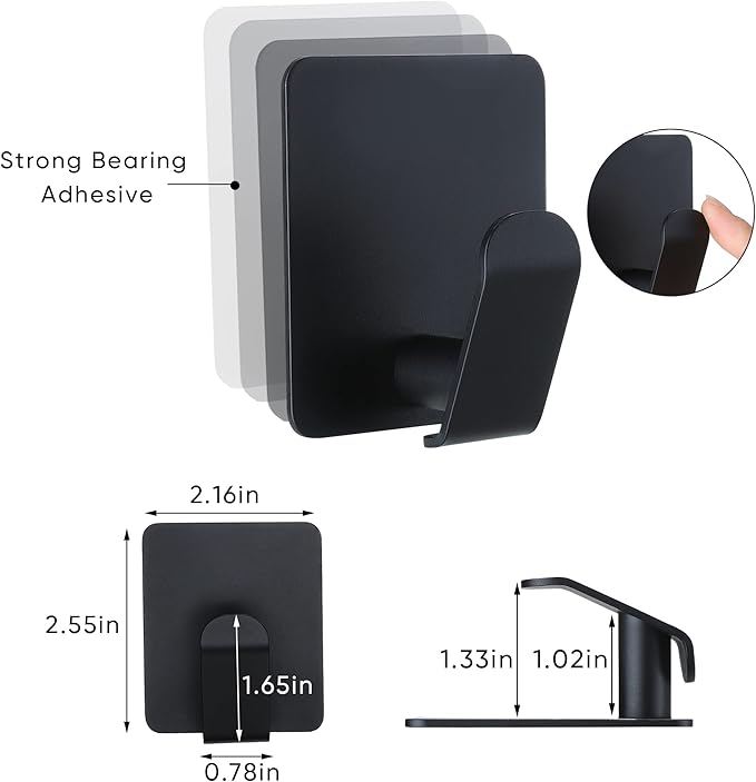 Taozun Black Towel Hooks - 4 Pack Stainless Steel Wall Hooks Rustproof and Oil Proof for Kitchen Bathroom