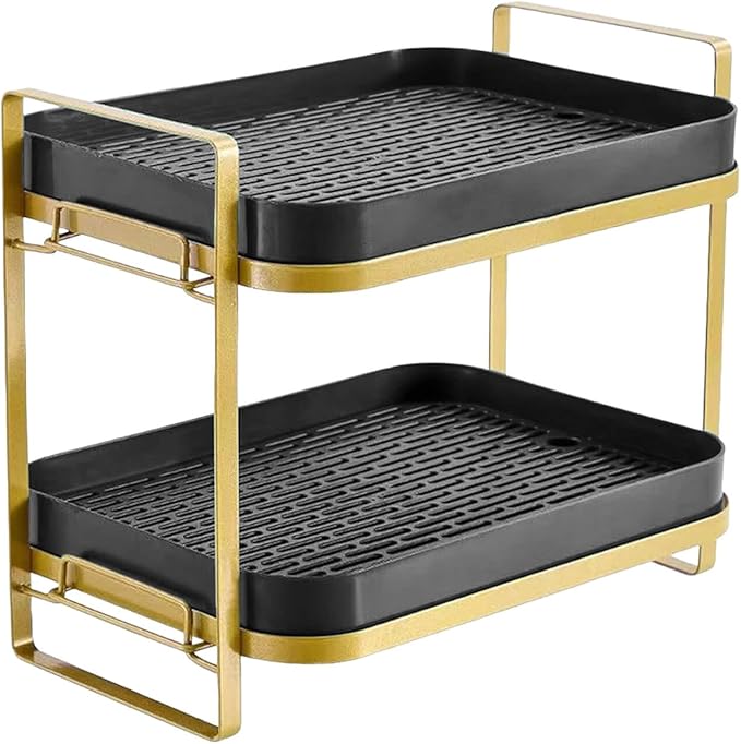 Cup Drying Rack Stand 2 Tier Organizer Countertop Station Shelf Strong Carbon Steel Multi-Functional Storage Organizer for Home Office Kitchen Coffee Cups, Mugs, Glass cups Etc Black