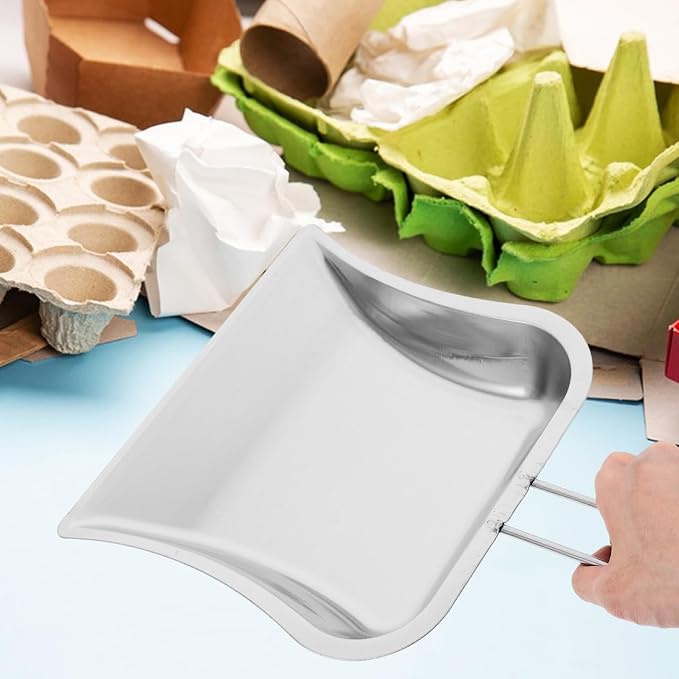 Mini Dust Pan for Table Metal Dust Pan and Brush Sets Stainless Steel Shovel for Fireplace Small Dustpan Desk Silver