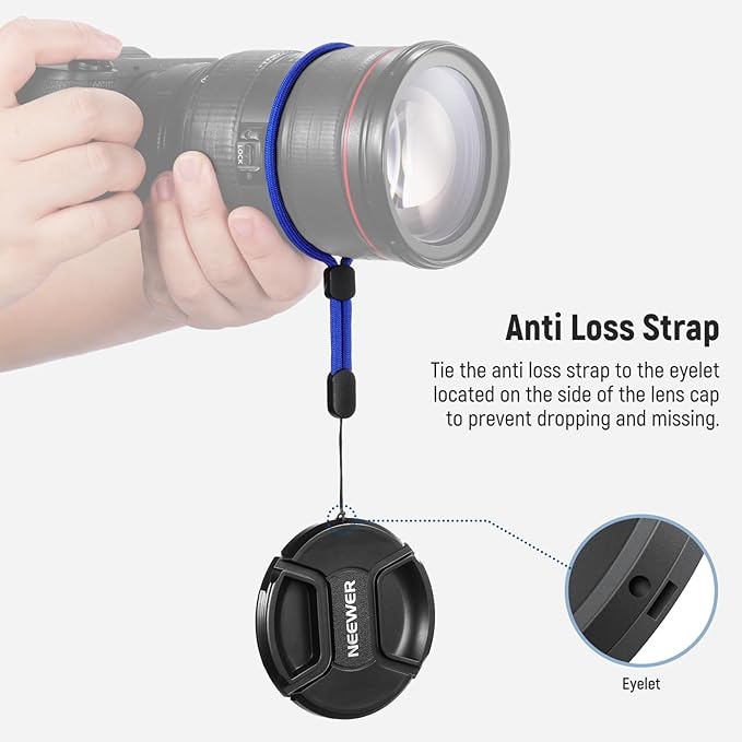 Neewer 62mm Lens Cap Kit (2 Pack), Lens Cover with Anti Loss Strap and Cleaning Cloth, Compatible with Canon Nikon Sony Fujifilm Panasonic Camera Lens of 62mm Diameter