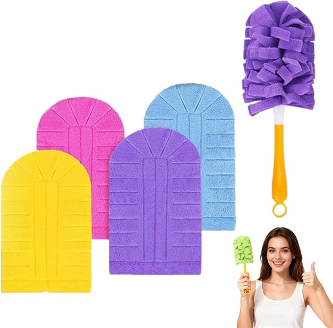 360° Electrostatic Duster Refills, The Sustainable Choice for a Dust-Free Home, Washable Reusable, for Cleaning Electronics Blinds Furniture Car Cleaner (1 Handle + 4 Refills)