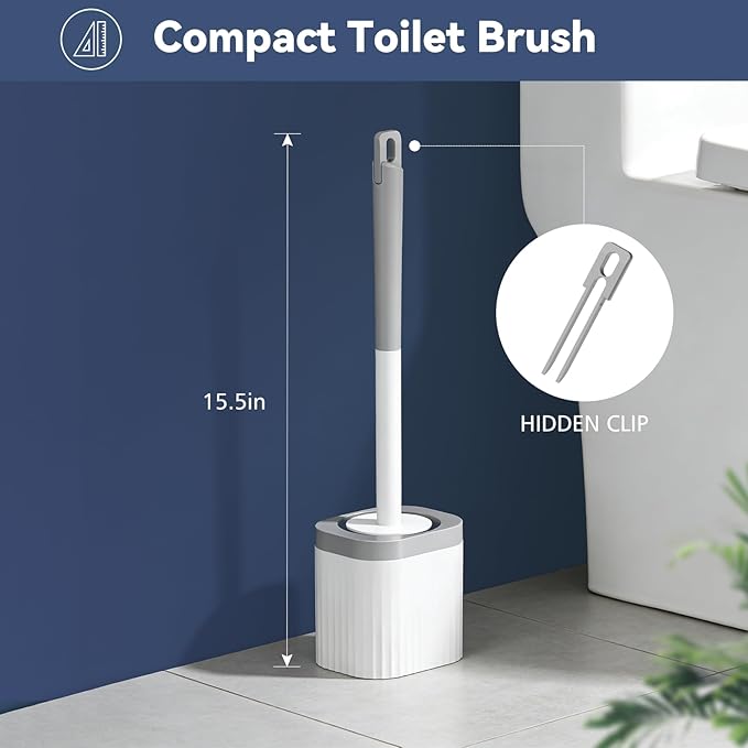 Toilet Brush, Compact Toilet Brush and Holder Set with Nylon Bristles 3 Pack Toilet Bowl Brush Hidden Scrubber Brushes for Bathroom Deep Cleaning, Grey & White