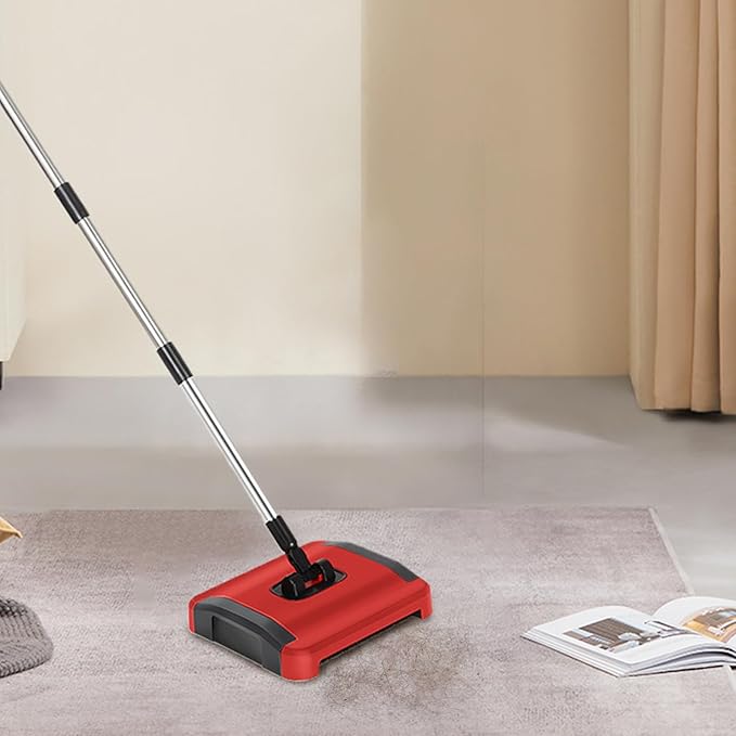 Carpet Sweeper Manual 3 Rolling Brushes Floor Sweeper Carpet Brush with Wheels and Large Waste Bin 43inch Detachable Carpet Cleaner for Pet Hair Dust Debris