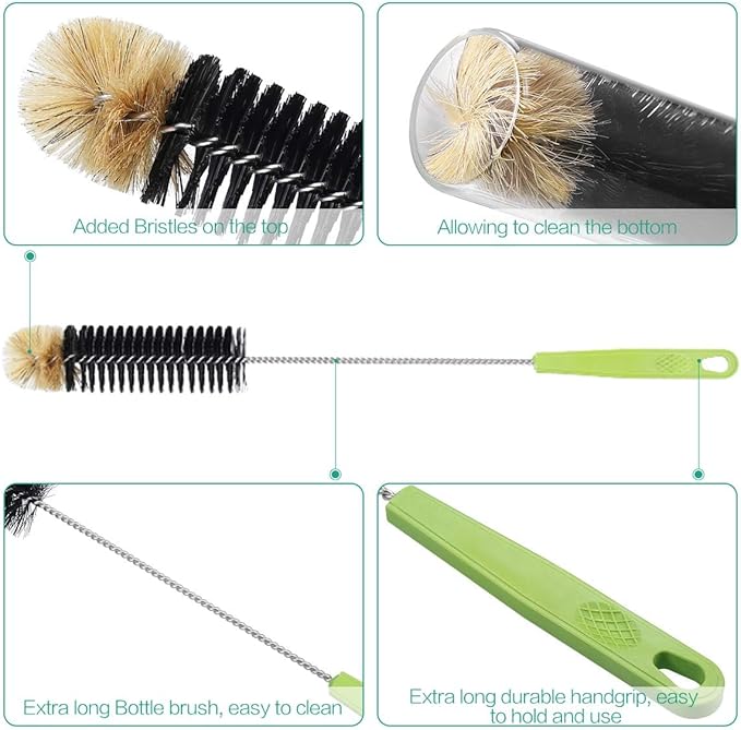 Long Bottle Cleaning Brush，Household Kitchen Cleaning Brush Set for Washing Narrow Neck Beer Bottles, Wine Decanters, Vases, Pipes，and Sports Water Bottles，2 Pack