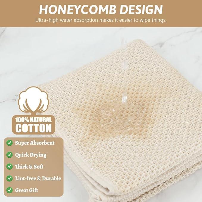 Nialnant 6 Pack Kitchen Towels,100% Cotton Waffle Weave Dish Towels for Drying Dishes,Extra Soft & Absorbent Hand Towels-13 x 28 Inch,Beige