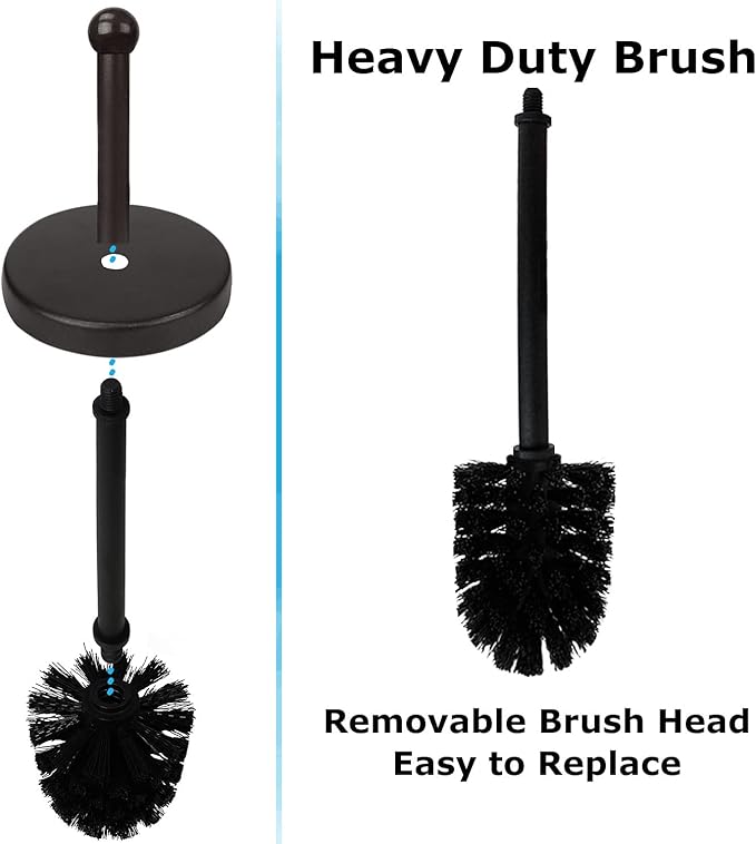 Blue Donuts Toilet Brush and Holder - Cleaning Bowl Cleaner, Stainless Steel, Oil Rubbed Bronze