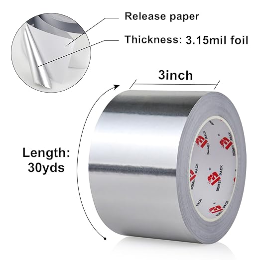 BOMEI PACK Aluminum Foil Tape,Heavy Duty Metal Foil Tape,High Temperature Silver Duct Tape,Perfect for Sealing & Patching,HVAC,Air Ducts,Insulation and Metal Repair (6 Inch)